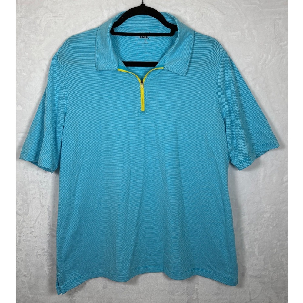 Lands End Womens Striped Quarter Zip Short Sleeve Polo Shirt Top XL 18 Blue